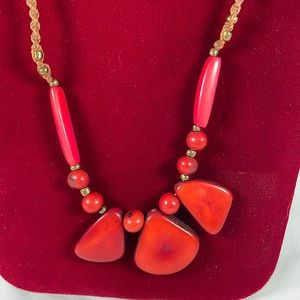 Tagua Nut Artisan Umber Red Necklace & Bracelet